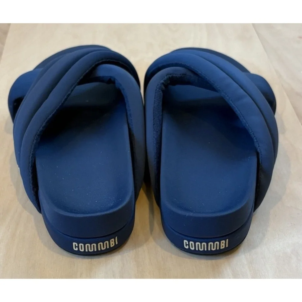 Commbi The Huggy Slide Sandals Comfort Slip-On Navy Blue Casual Women's 8 EUC